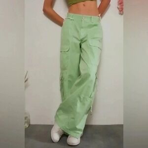 BDG Urban Outfitters Lime Green Wide Leg CargoPants XS D-Ring Utility Streetwear